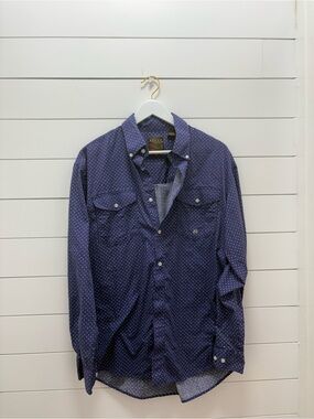 Roper Navy Blue Dot-Print Casual Button-Down Shirt
